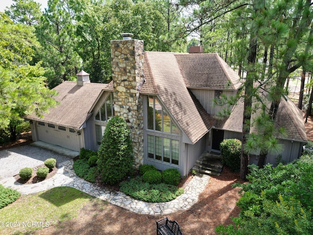 exterior space with a garage