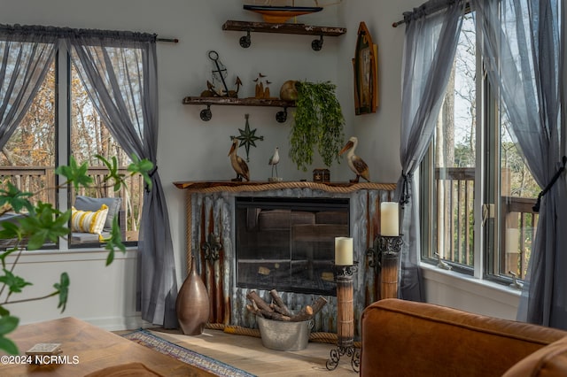 living room with a wealth of natural light and wood-type flooring