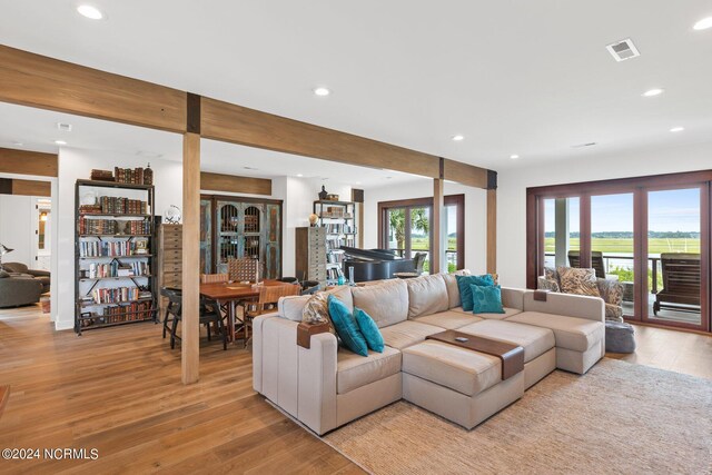 living room featuring light wood-type flooring