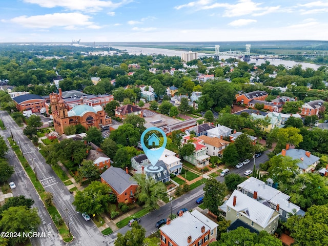 aerial view featuring a water view