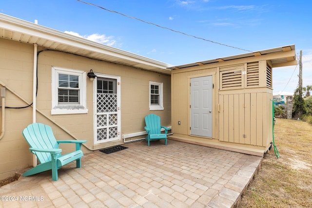 view of patio / terrace featuring an outdoor structure