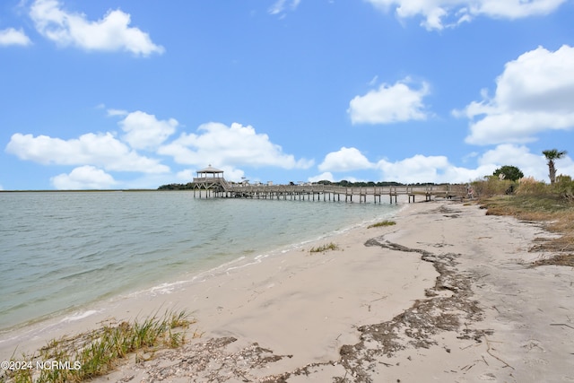 view of water feature featuring a beach view