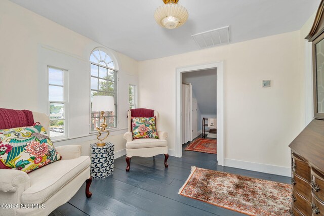 sitting room featuring dark hardwood / wood-style floors