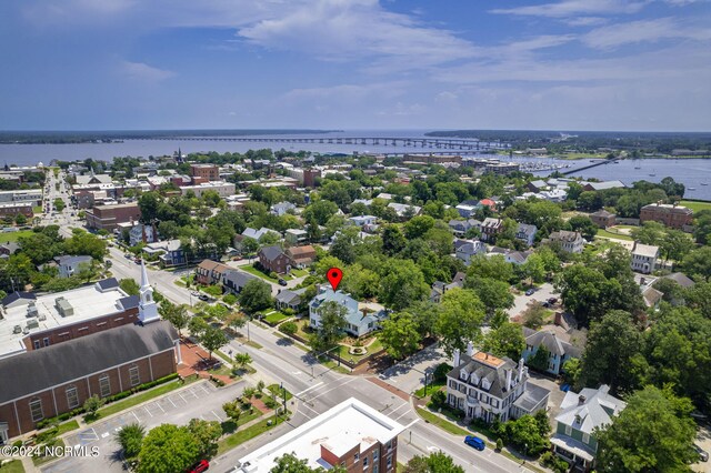 aerial view featuring a water view