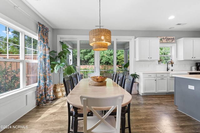 dining area featuring dark hardwood / wood-style floors and sink