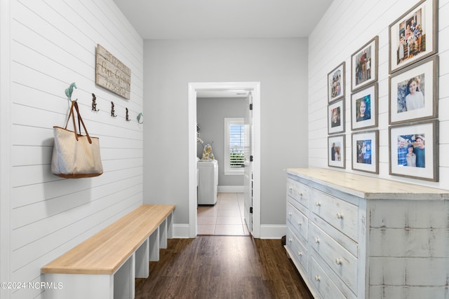 mudroom featuring dark hardwood / wood-style flooring