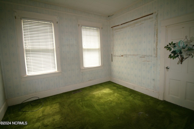 carpeted empty room with ornamental molding