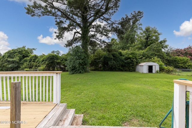 view of yard with a storage shed