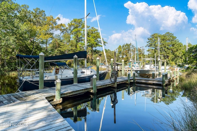 view of dock with a water view