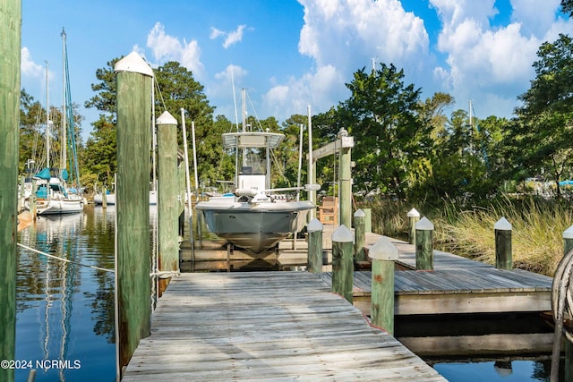 dock area featuring a water view