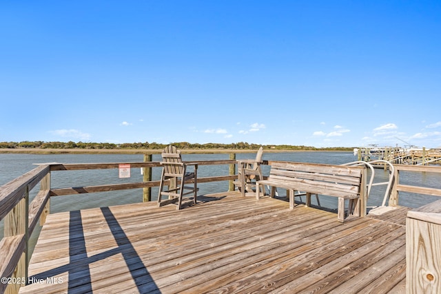 view of dock with a water view