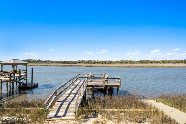 dock area featuring a water view