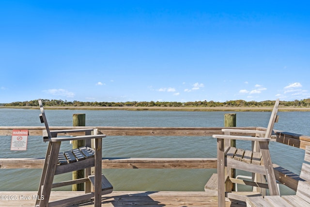 view of dock with a water view