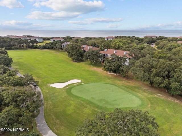 aerial view featuring a water view and golf course view