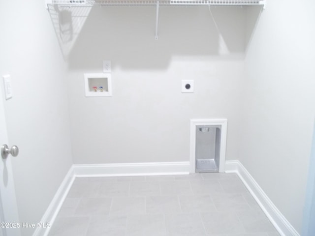 laundry room with baseboards, hookup for an electric dryer, hookup for a washing machine, and laundry area