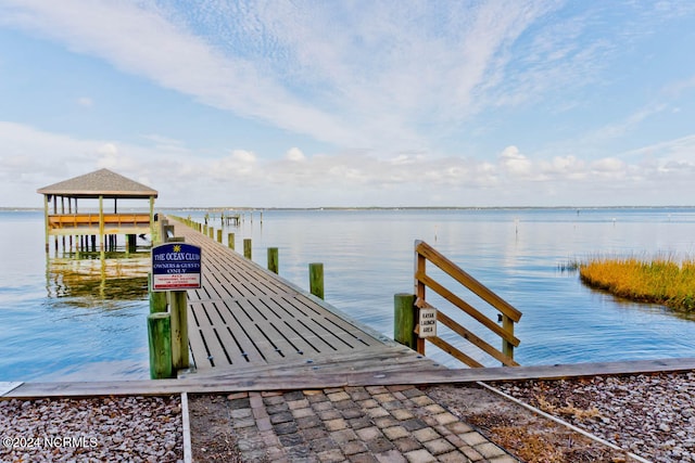 dock area with a water view