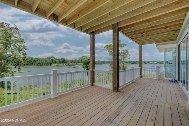 deck with a water view