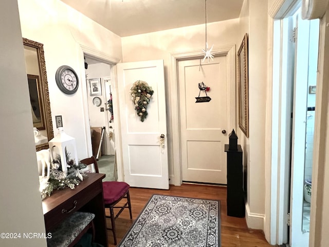 foyer with dark hardwood / wood-style flooring