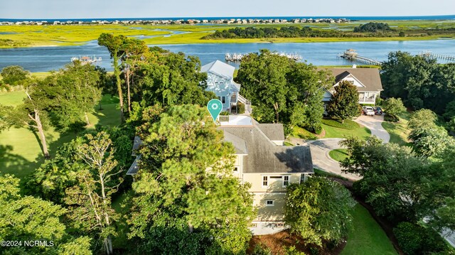 aerial view with a water view