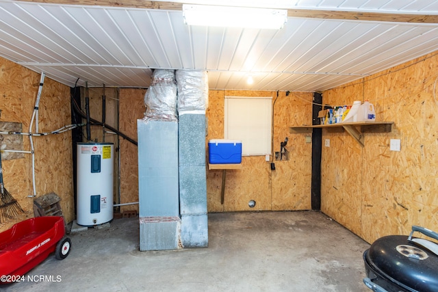 basement featuring electric water heater