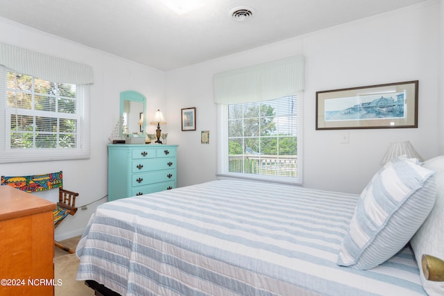 bedroom with multiple windows and carpet flooring