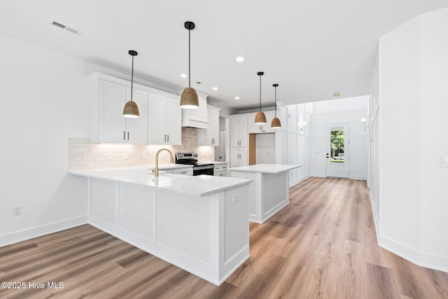 4039 Pintail Ave, Shallotte, NC 28470 - kitchen with stainless steel range with electric stovetop, light countertops, light wood-type flooring, tasteful backsplash, and recessed lighting