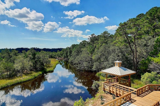 4039 Pintail Ave, Shallotte, NC 28470 - water view with a gazebo and a heavily wooded area