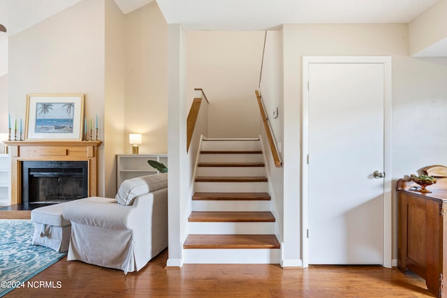 staircase featuring wood-type flooring