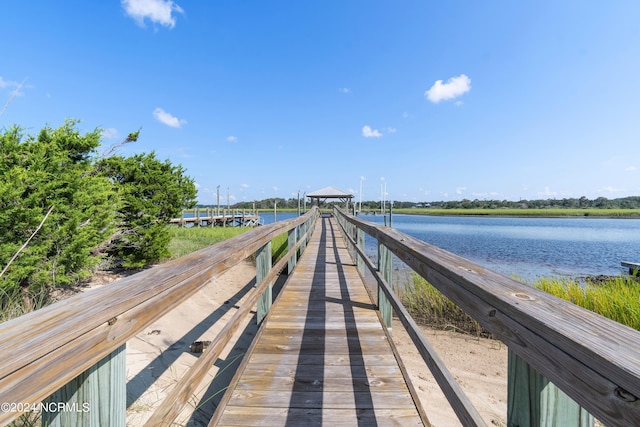 dock area with a water view