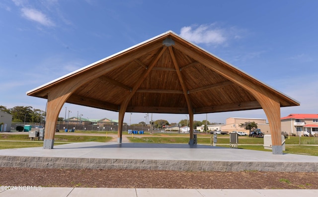 view of community featuring a yard and a gazebo