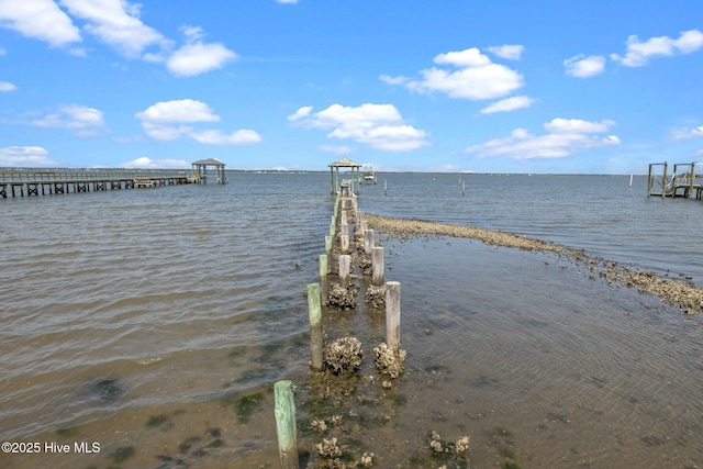 view of dock with a water view