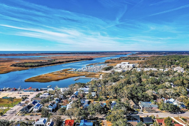 aerial view with a water view