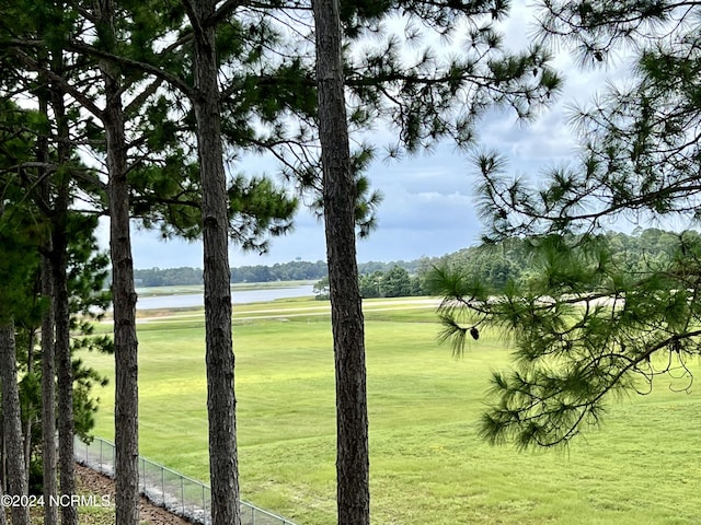 view of property's community featuring a water view and a lawn