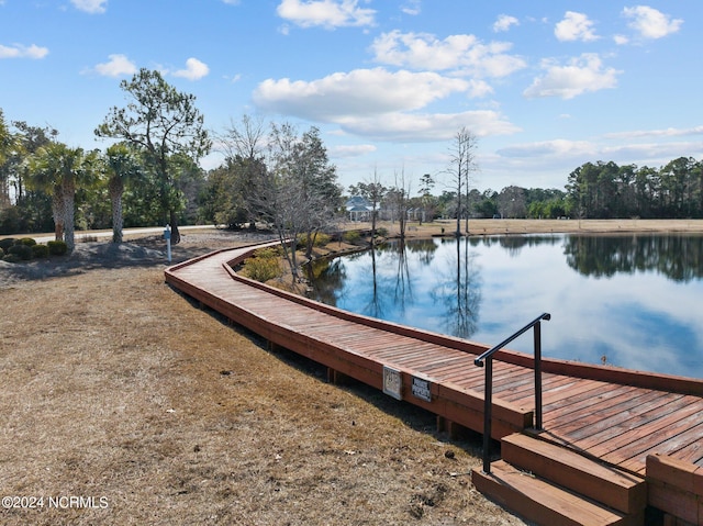 dock area with a water view