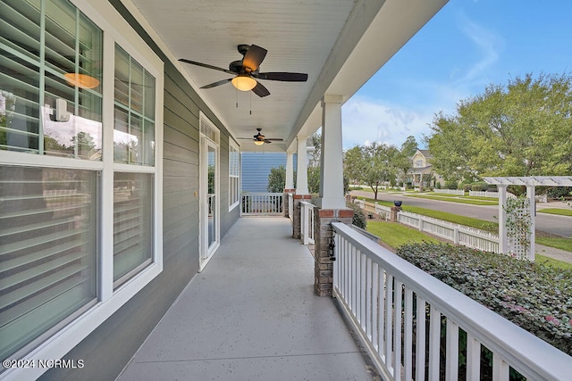 view of patio featuring a porch and ceiling fan