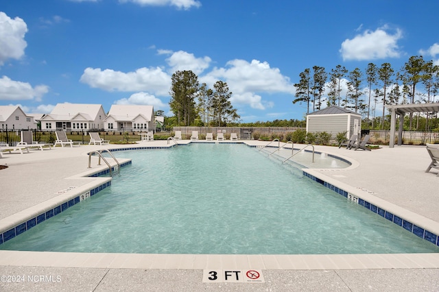 view of swimming pool with a patio