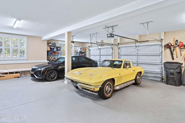 garage with a garage door opener