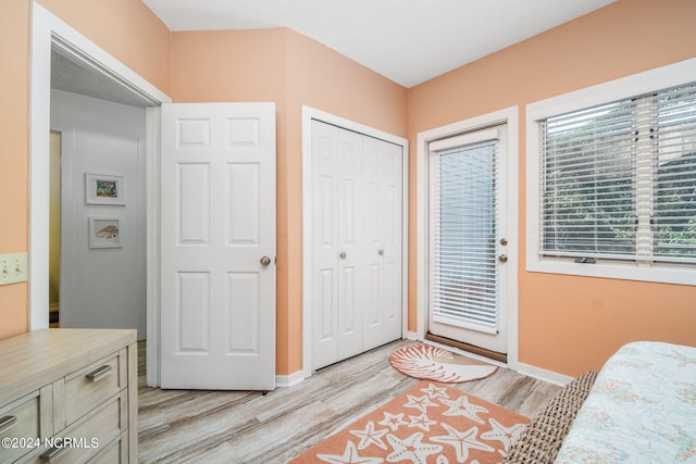 foyer entrance with light hardwood / wood-style floors