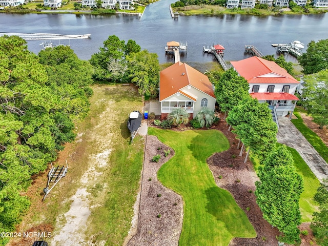 aerial view with a water view