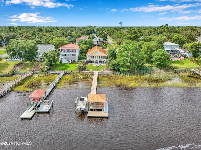 bird's eye view featuring a water view