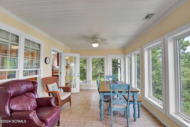 sunroom with plenty of natural light and ceiling fan