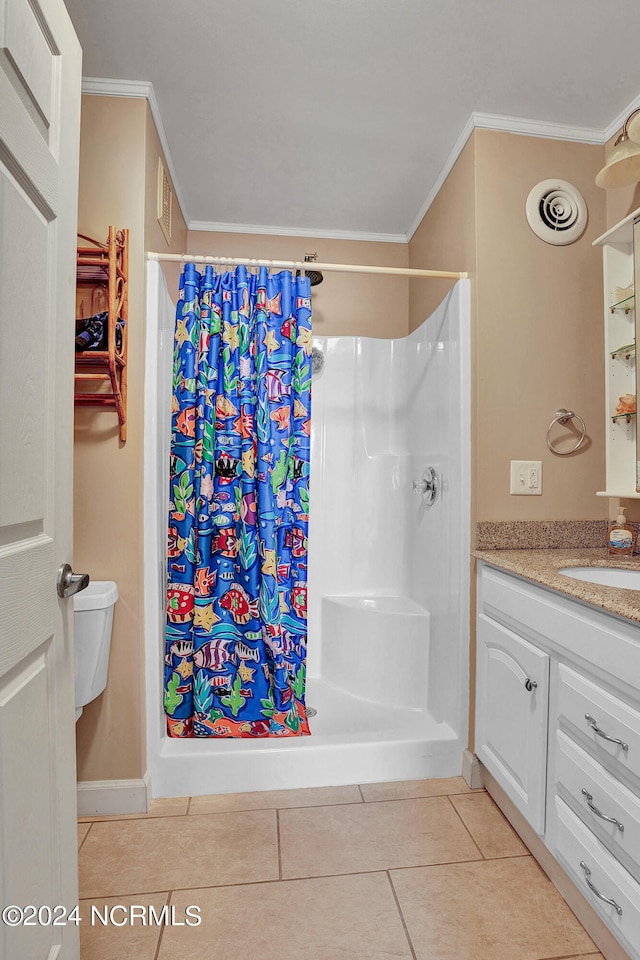 bathroom featuring tile patterned floors, vanity, and a shower with shower curtain