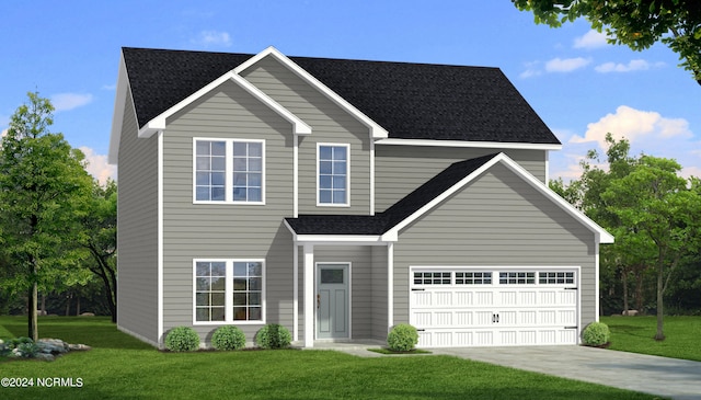 view of front of house with a garage and a front yard