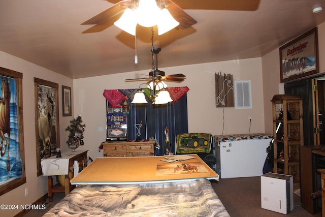 dining space featuring a ceiling fan and visible vents