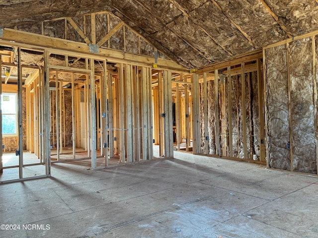 miscellaneous room featuring lofted ceiling