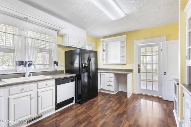 kitchen with sink, black refrigerator with ice dispenser, dark hardwood / wood-style flooring, and dishwasher