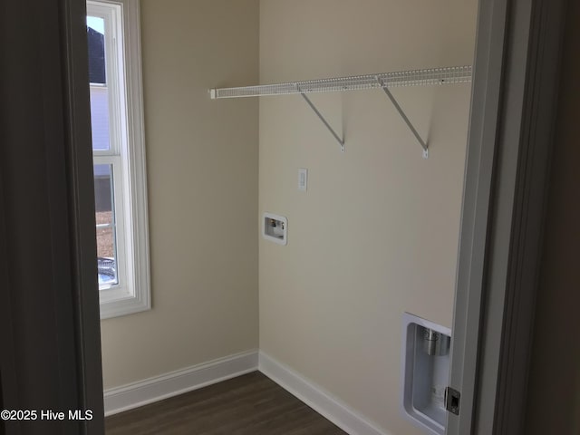 laundry room featuring washer hookup and dark hardwood / wood-style flooring