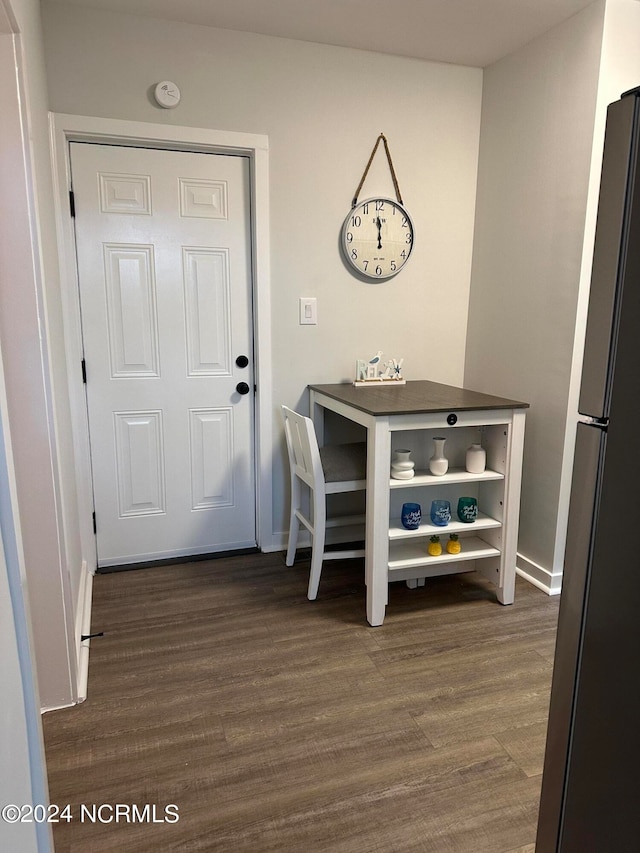 interior space with dark wood-type flooring