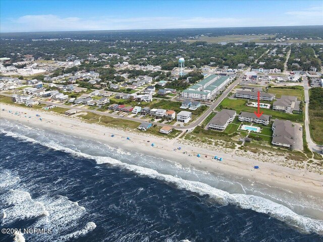 bird's eye view with a view of the beach and a water view