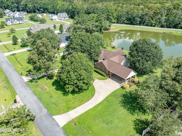 bird's eye view featuring a water view